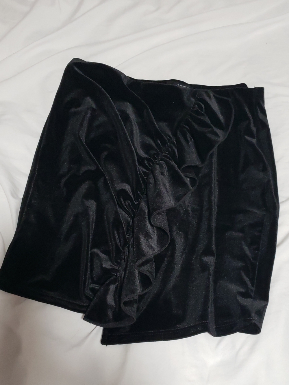 Forever 21 Black Velvet Midi Skirt with Ruffle Detail